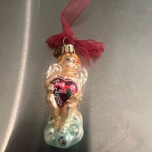Christopher Radko Cupid With Heart Blown Glass Ornament